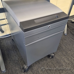 Teknion Silver 2 Drawer Pedestal File Cabinet w/ Grey Cushion